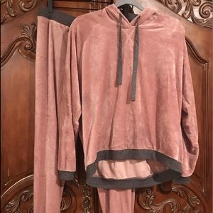 Dusty Rose Velvet and Grey Lounge Jogger Sz XL/L